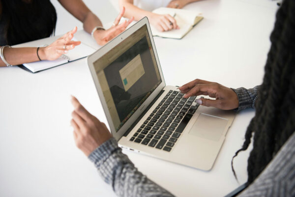 Web designer working with client