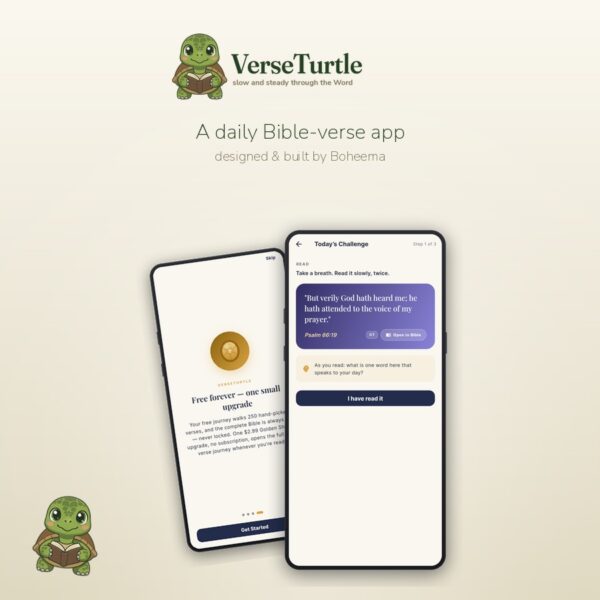 VerseTurtle app case study cover showing the app running on a smartphone