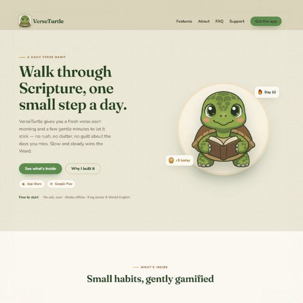 Thumbnail of the VerseTurtle app with its turtle mascot