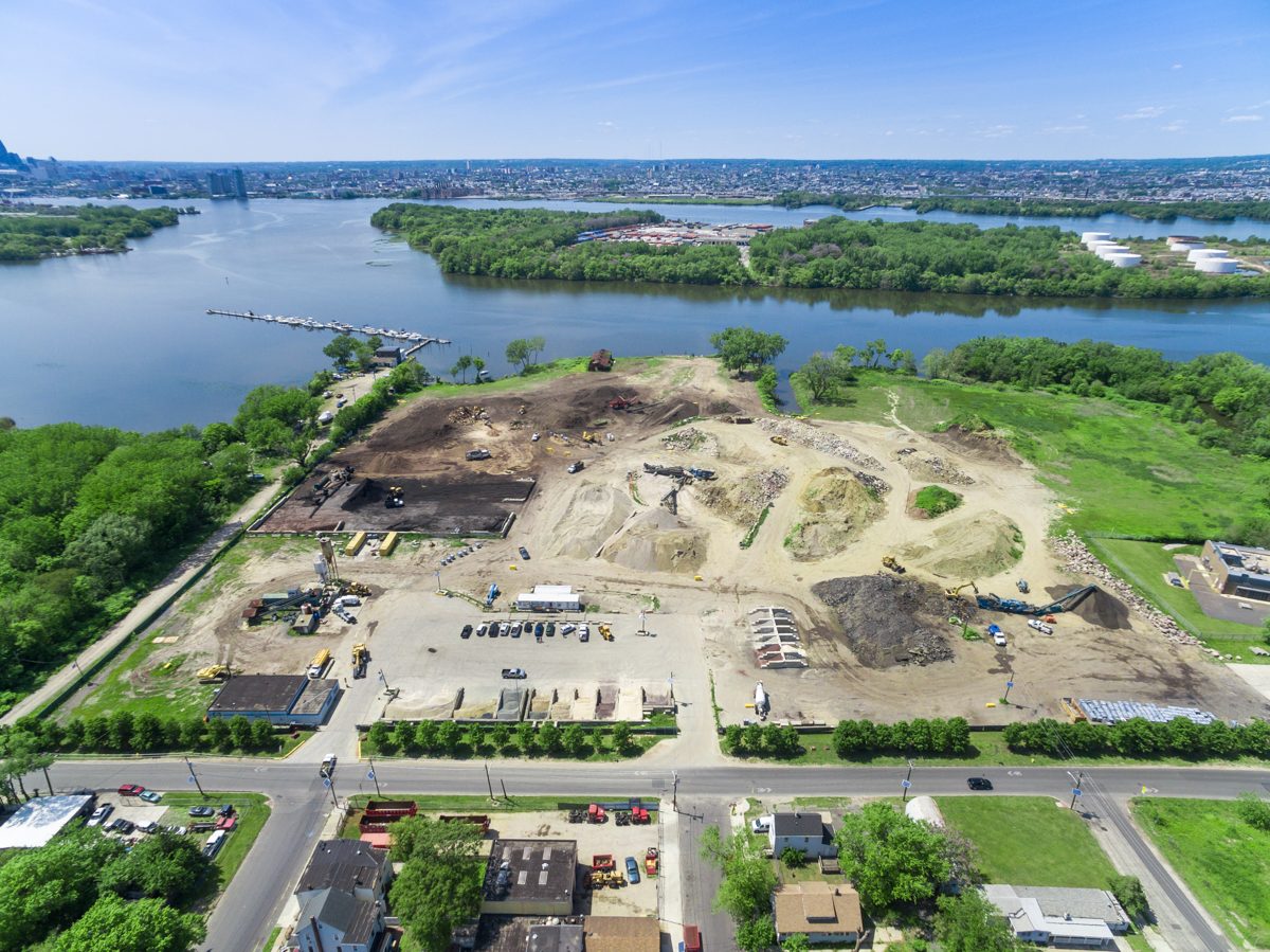Drone photo of a commercial real estate development site in Camden, NJ